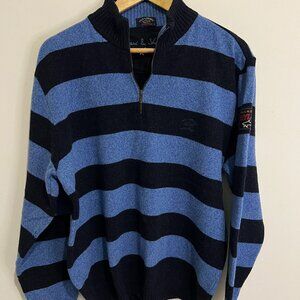PAUL & SHARK Blue Striped Merino Wool 1/4 Zip Pullover Sweater sz XL